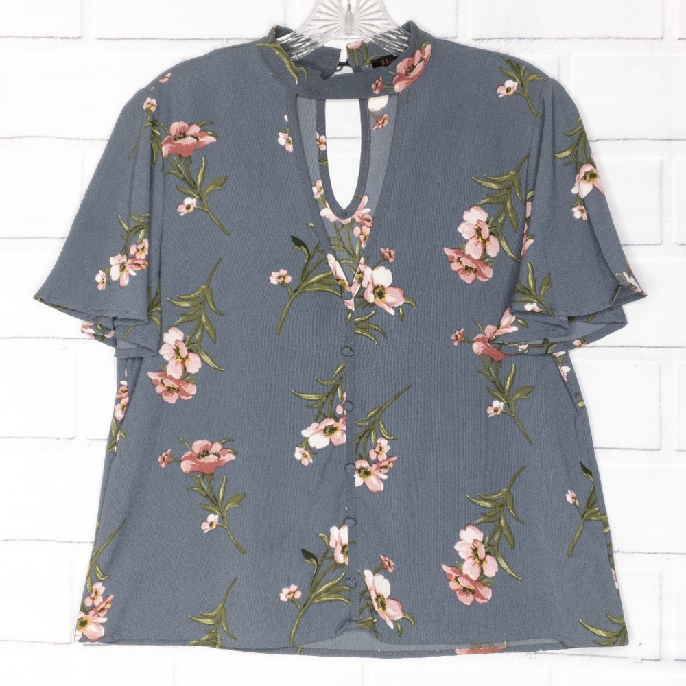 KAII LA》Choker Blouse Top•Flowy•Floral•Buttons•